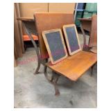 Cast Iron & Wood School Desk w/ Slates