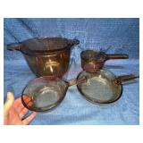 4Pcs Corning Vision Amber Glass Cookware France