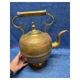 Large Brass Teapot w/Ornate Handle & Spout