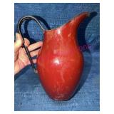 Polish Enamelware Pitcher Reddish w/ Black Handle