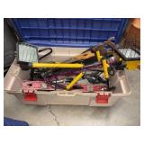 Storage Tub w/2 Work Lights & Assorted Tools