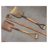 Two Old Shovels & Old Hoe w/Wood Handles