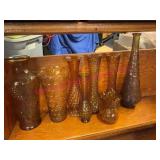 8 Amber Glass Vases Assorted Styles & Patterns