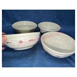 4 Longaberger Pottery Red Soup Bowls