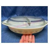 Pyrex Dandelion 1.5 Qt Oval Divided Dish w/ Lid
