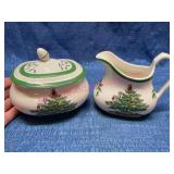 Spode Christmas Tree Sugar Bowl w/Lid & Creamer