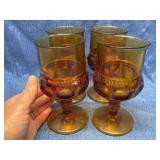 4 Indiana Glass Kings Crown Amber Glass Goblets