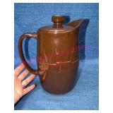 Longaberger Pottery Brown Pitcher w/ Lid