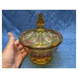 Amber Glass Lidded Candy Dish