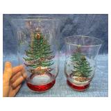 Spode Christmas Glass Hurricane Lamps 8in & 5.5in