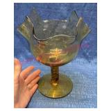 Amber Art Glass Handkerchief Compote Bowl