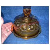 Amber Glass Covered Butter Dish Pressed Pattern