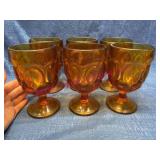 6 Vtg Moon & Stars Amber Glass Goblets **