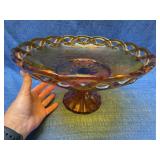 Amber Glass Open Lace Footed Pedestal Compote