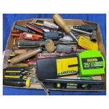 Flat Lot of Screwdrivers, Stanley Tape, Etc