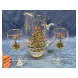 Spode Christmas Tree Pitcher & 2 Wine Glasses