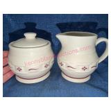 Longaberger Pottery Red Creamer & Sugar Set