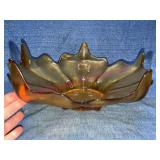 Amber Art Glass Leaf Form Bowl