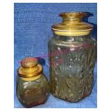 2 Amber Glass Canisters w/ Lids