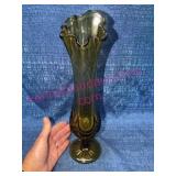 Amber Swung Glass Vase w/ Ruffled Rim