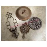 Cast Iron Pot Lid, Wall Sconce, & Trivets