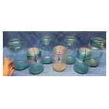 Ball & Atlas Blue Glass Mason Jars Lot w/Lids