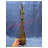 1960s Italian Empoli Amber Genie Bottle w/ Stopper