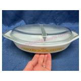 Pyrex Royal Wheat Divided Dish w/Divided Lid 1.5Qt