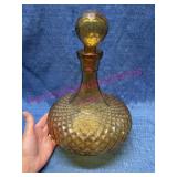 Amber Diamond-Cut Glass Decanter w/ Stopper