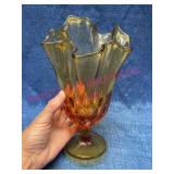 Fenton Colonial Amber Handkerchief Pedestal Vase