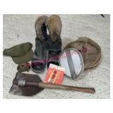 WWII US Military Gear Incl. Canteen, Boots, Cap