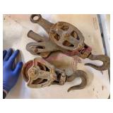 Heavy Duty Iron Pulley Blocks w/ Hooks, 2 Pieces