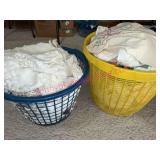 Vintage Linens in Two Laundry Baskets