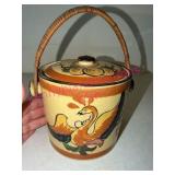 Hand Painted Ceramic Jar w/Lid & Woven Handle
