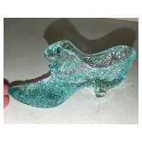 Fenton Blue Pressed Glass Shoe Figurine