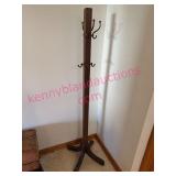 Antique Wood Hall Tree Coat Stand w/ Iron Hooks