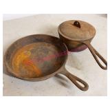 Old #8 Iron Skillet & 2qt Iron Pot w/Lid USA