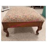 Upholstered Footstool Wood Legs Vtg 18x18x12