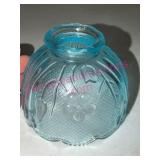 Embossed Blue Glass Fairy Light Shade, Floral