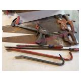 3 Handsaws, Craftsman Clamp, 2 Screwdrivers