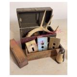 Old Boxes, Brass Plates, Walking Toy & Deer Antler