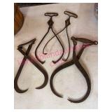 4 Antique Iron Ice Tongs