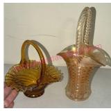 Pressed & Ruffled Art Glass Baskets, Pair
