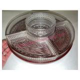Pressed Glass Divided Relish Tray, Red Lazy Susan