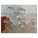 Clear Glass Animal Figurines Squirrel & Ducks