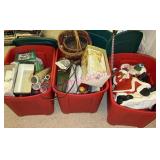 3 Storage Totes w/ Christmas Decorations