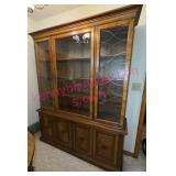 2pc Wood China Hutch w/Glass Doors & Lower Storage