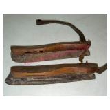 Wood & Metal Ice Skates w/Leather Strap Pair