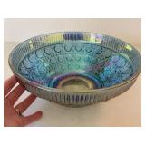 Iridescent Blue Carnival Glass Windsor Button Bowl