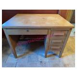 Old Wooden Desk w/ 4 Drawers, 42in Basement Pickup